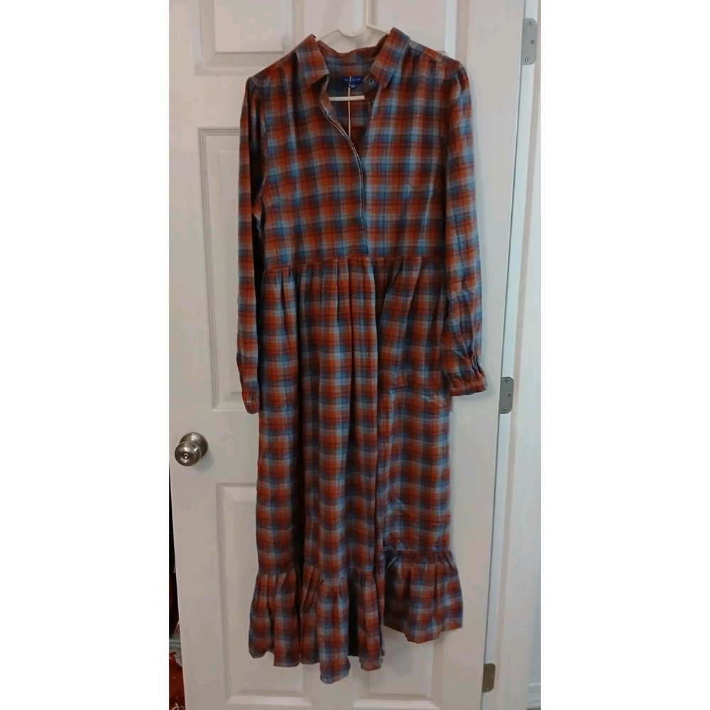 NWT Maison Me Size L Elizabeth Plaid Long Prairie Dress Long Sleeve Cottagecore